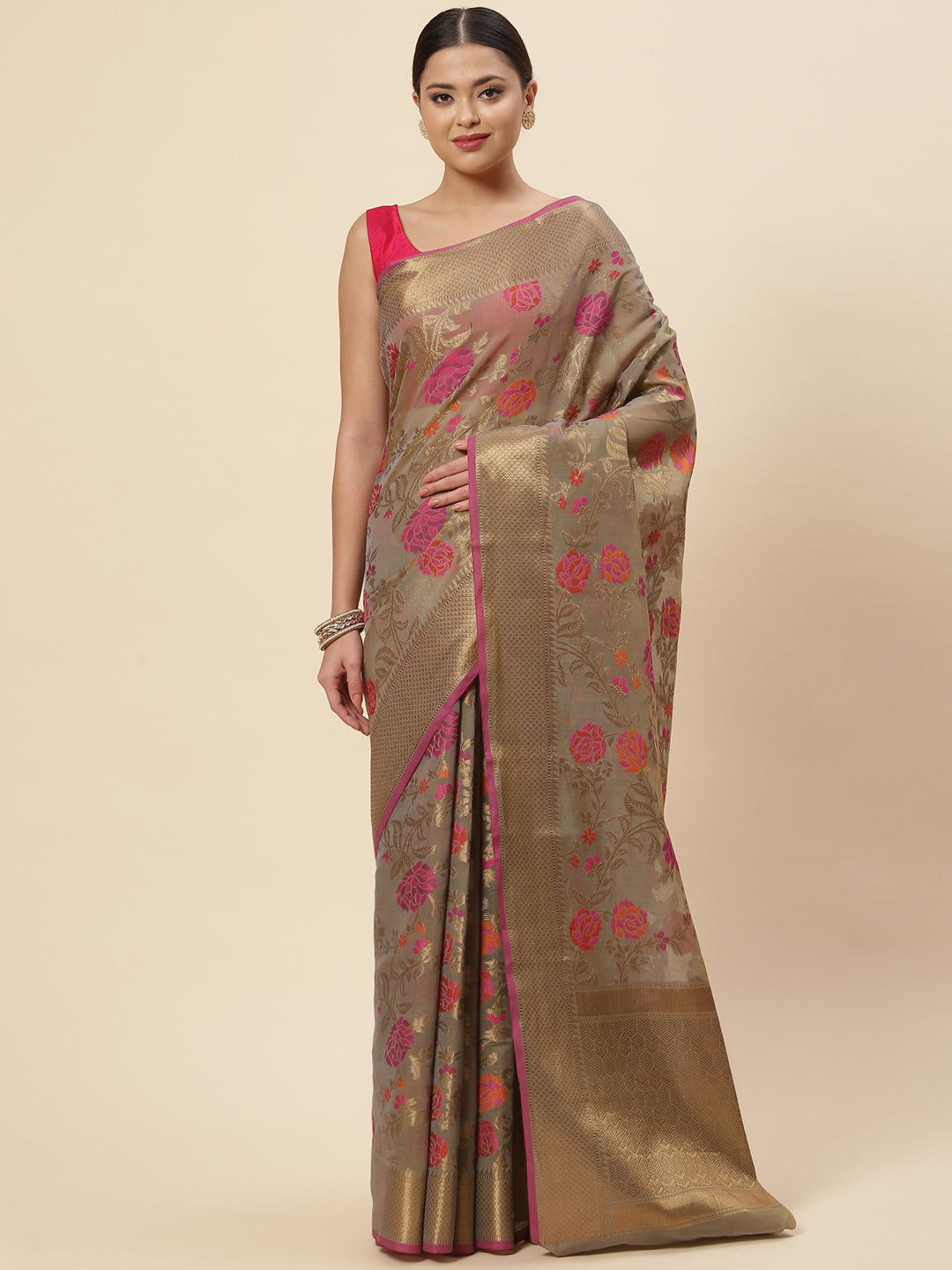Floral Zari Jaal Cotton Woven Saree