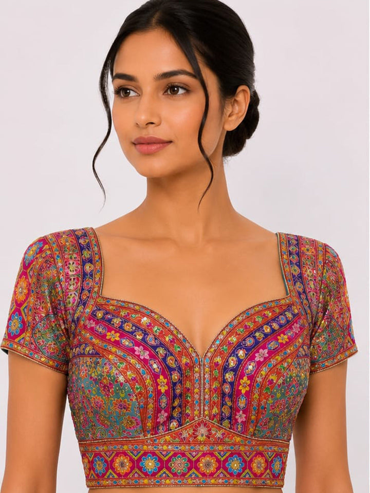 Premium Dark-Blue Embroidery Viscose Blouse Piece