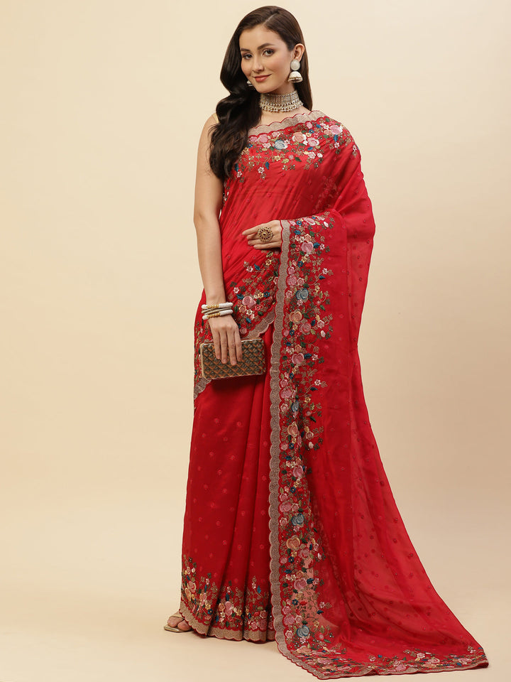Resham Border Embroidered Georgette Saree