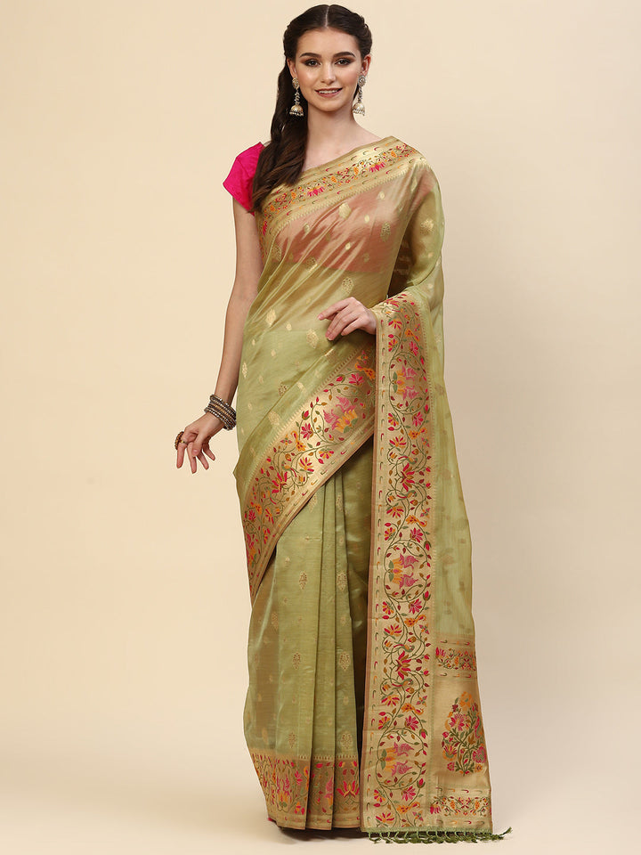 Zari Border Booti Handloom Woven Saree