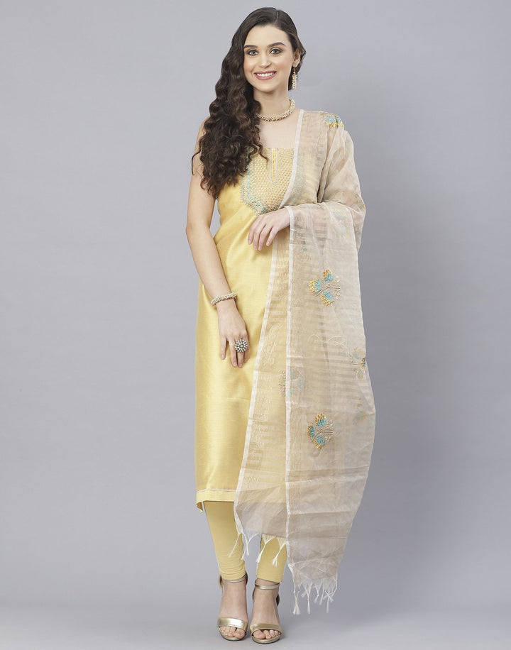 Chanderi Embroidered Suit Piece with fancy dupatta