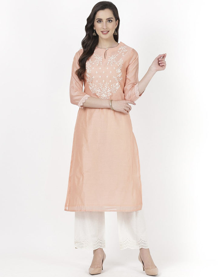 Sea Green Cream Chanderi Kurti with Palazzo