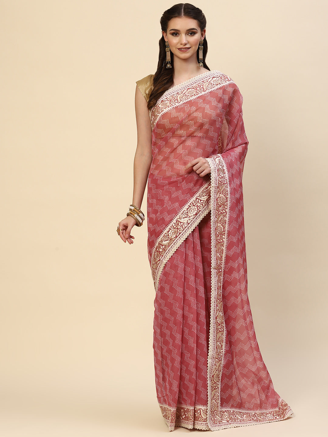 Bandhani Printed Organza Saree