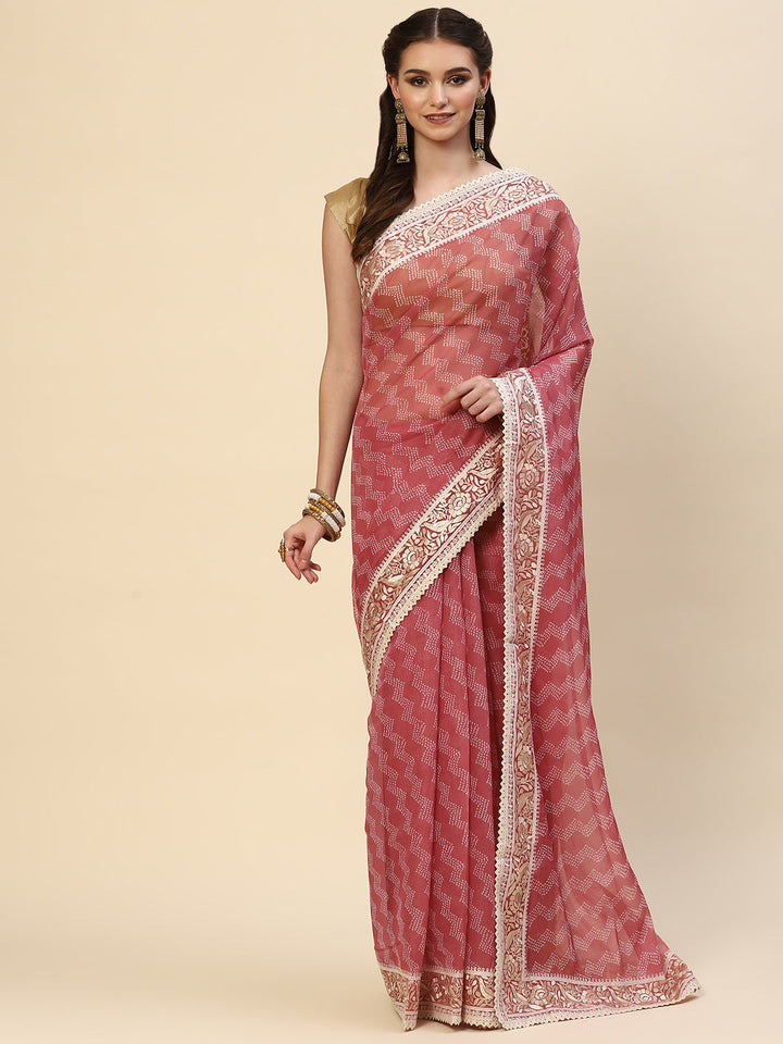 Bandhani Printed Organza Saree