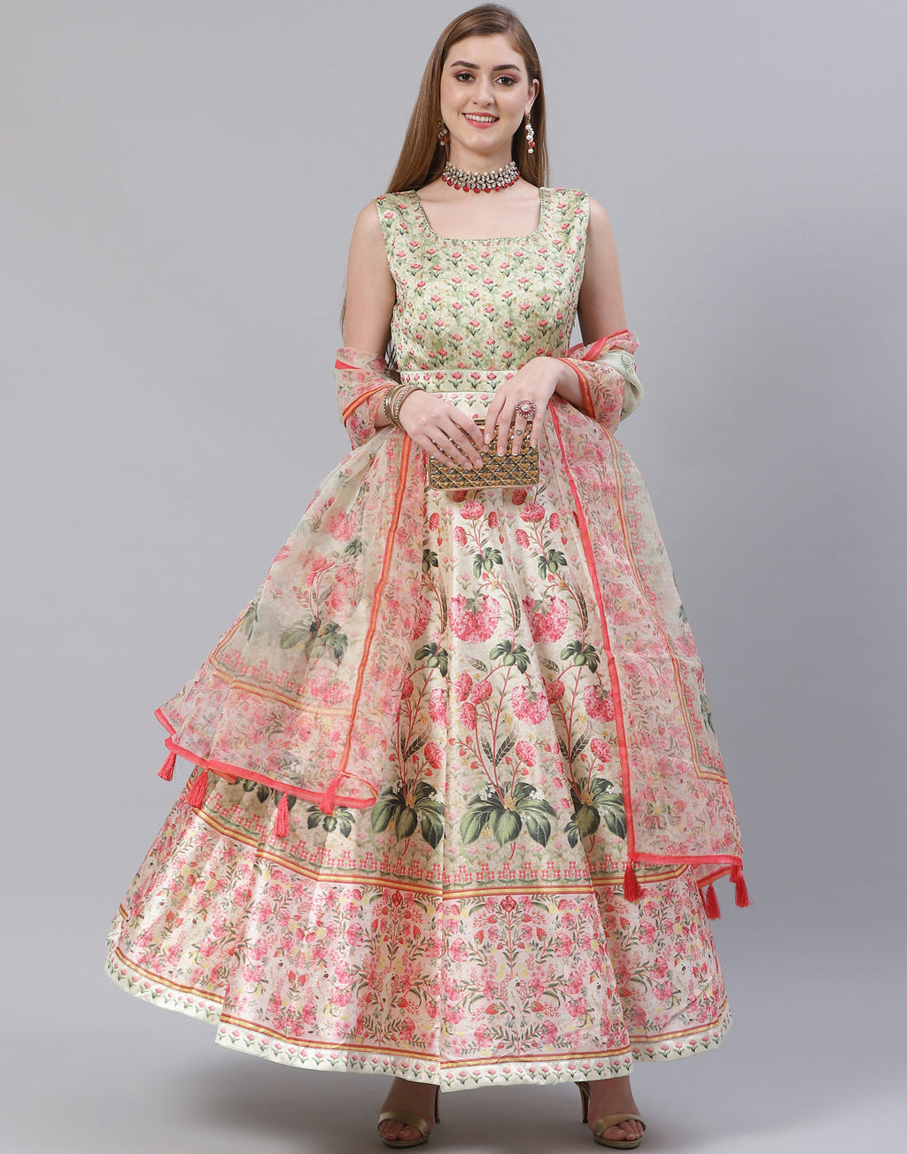 Pista Green Art Tussar Salwar Kameez Stitched Suit