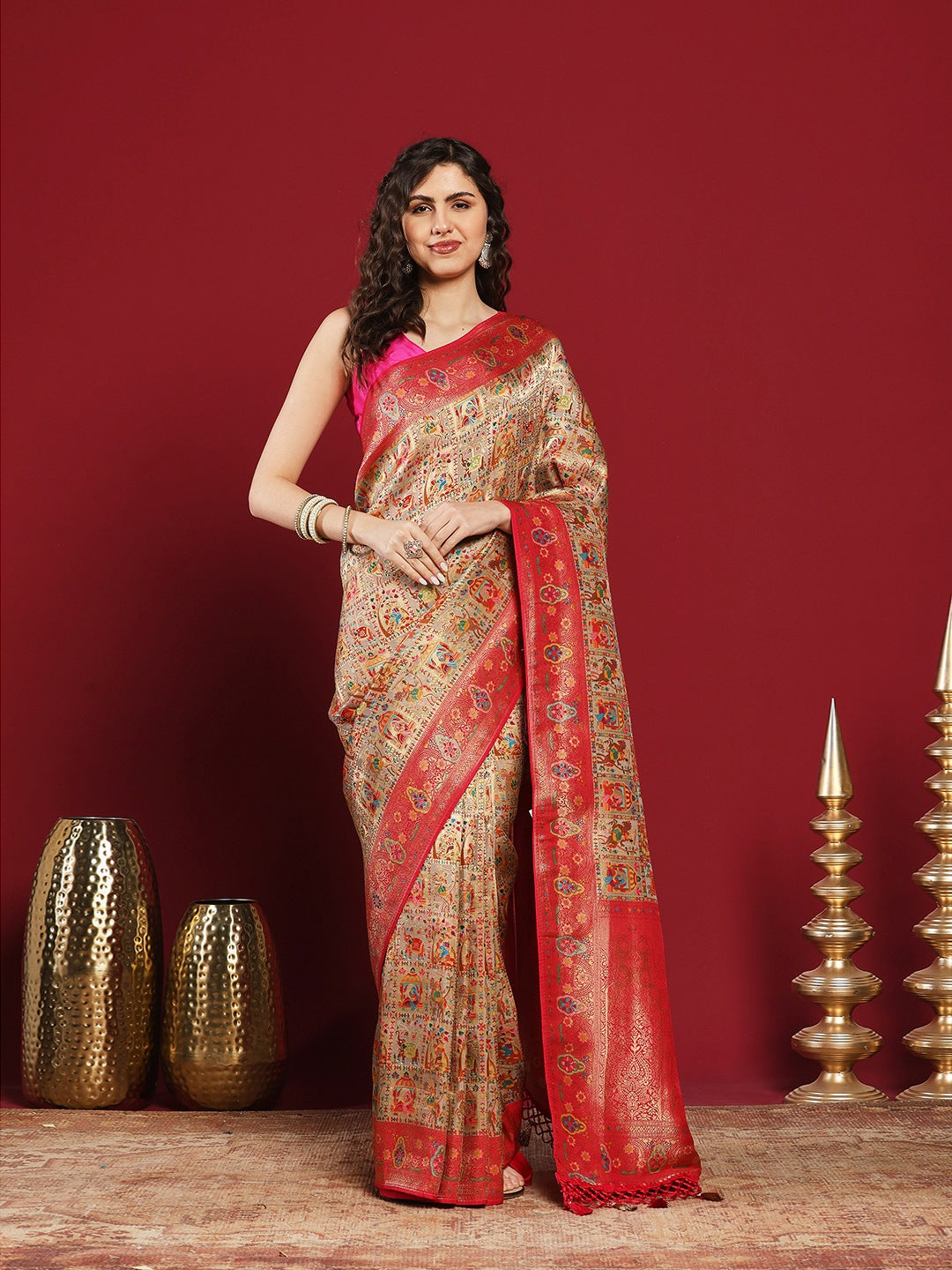 Woven Design Satin Saree