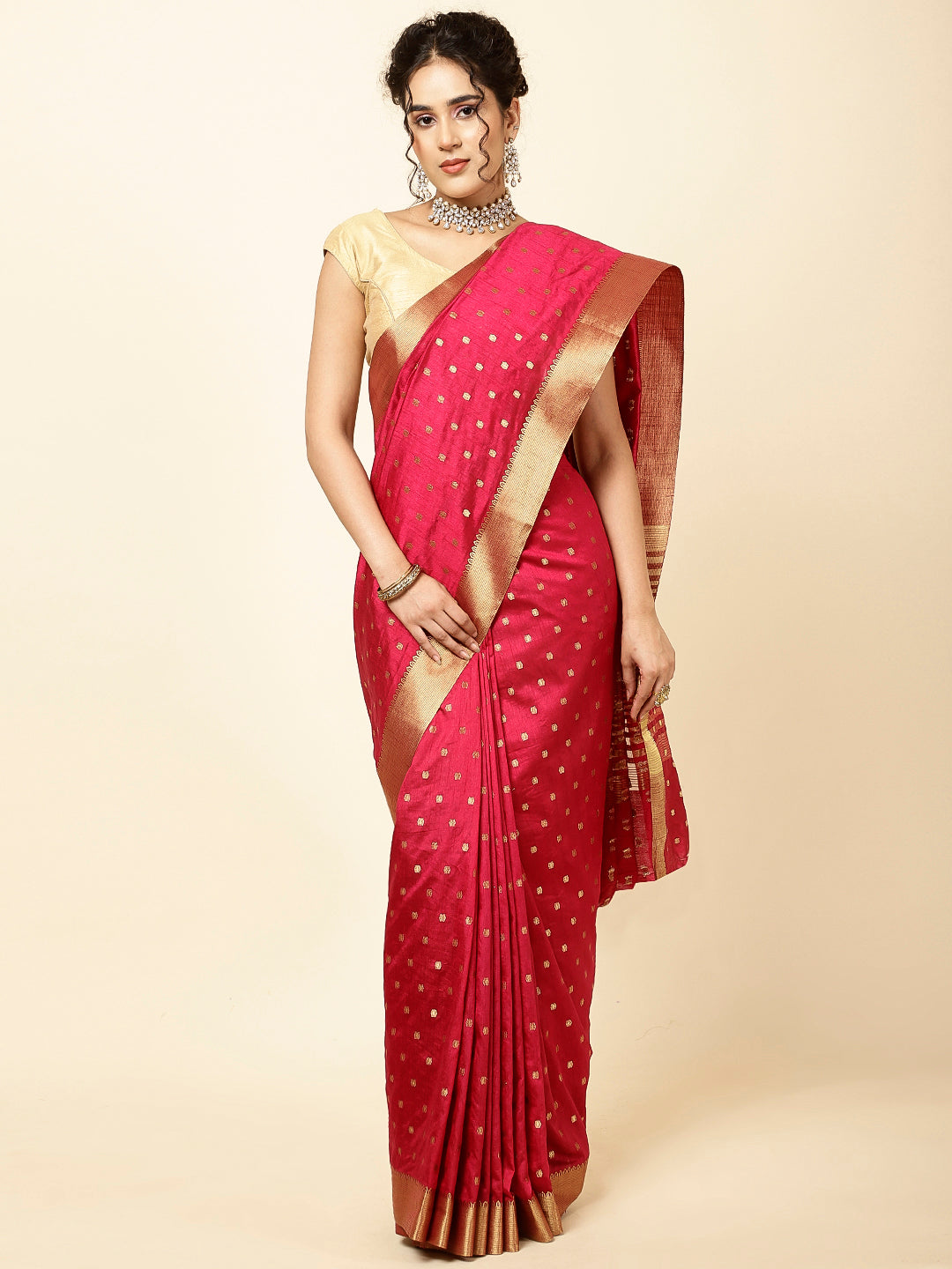Zari Border Booti Woven Handloom Saree