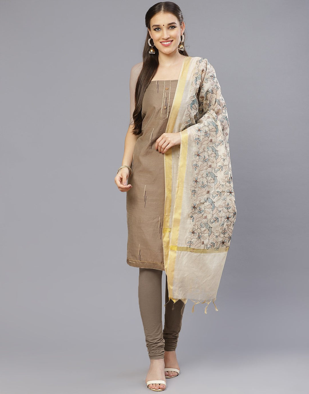 Chanderi Embroidered Suit Piece with fancy dupatta