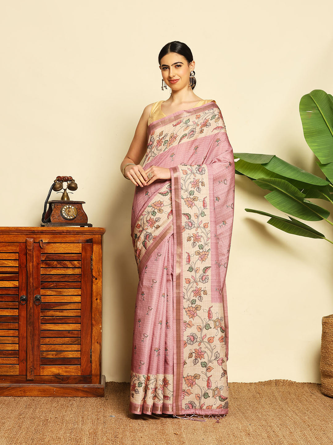 Floral Printed Tussar Saree
