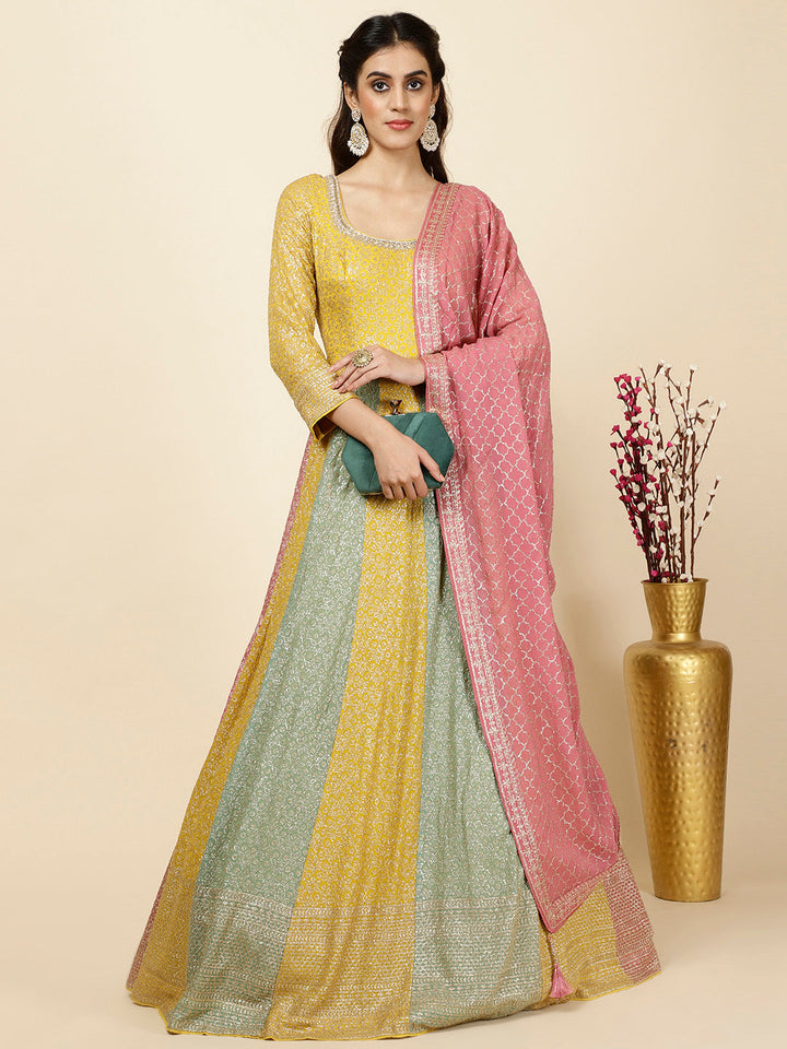 Sequin Embroidered Georgette Kurta With Churidar &amp; Dupatta