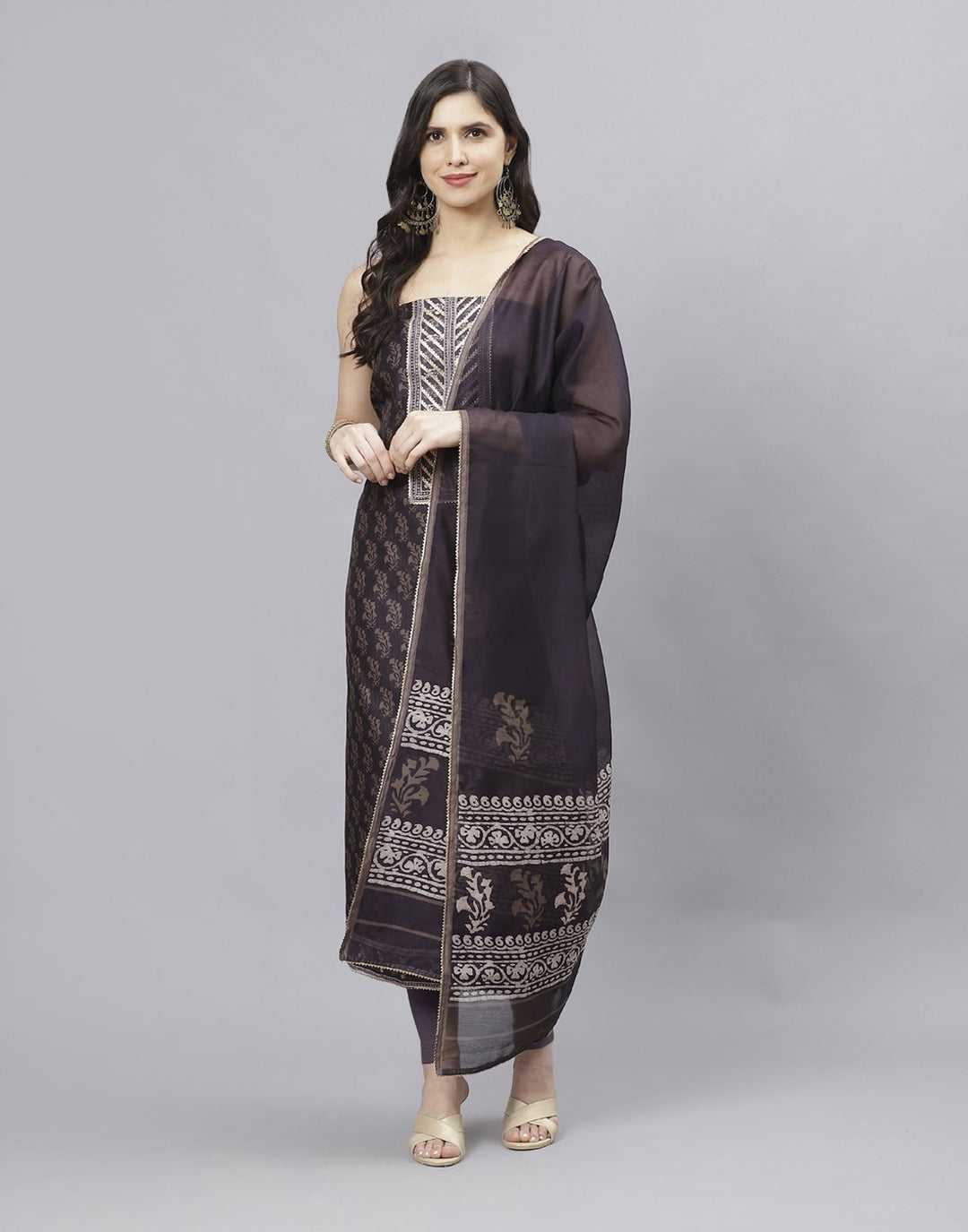 Embroidered Chanderi Suit Piece With Printed Chanderi Dupatta