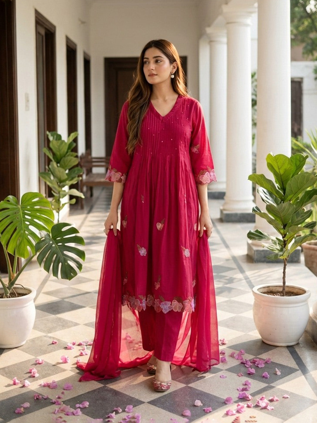 Printed Cotton Blend Kurta With Pant &amp; Dupatta