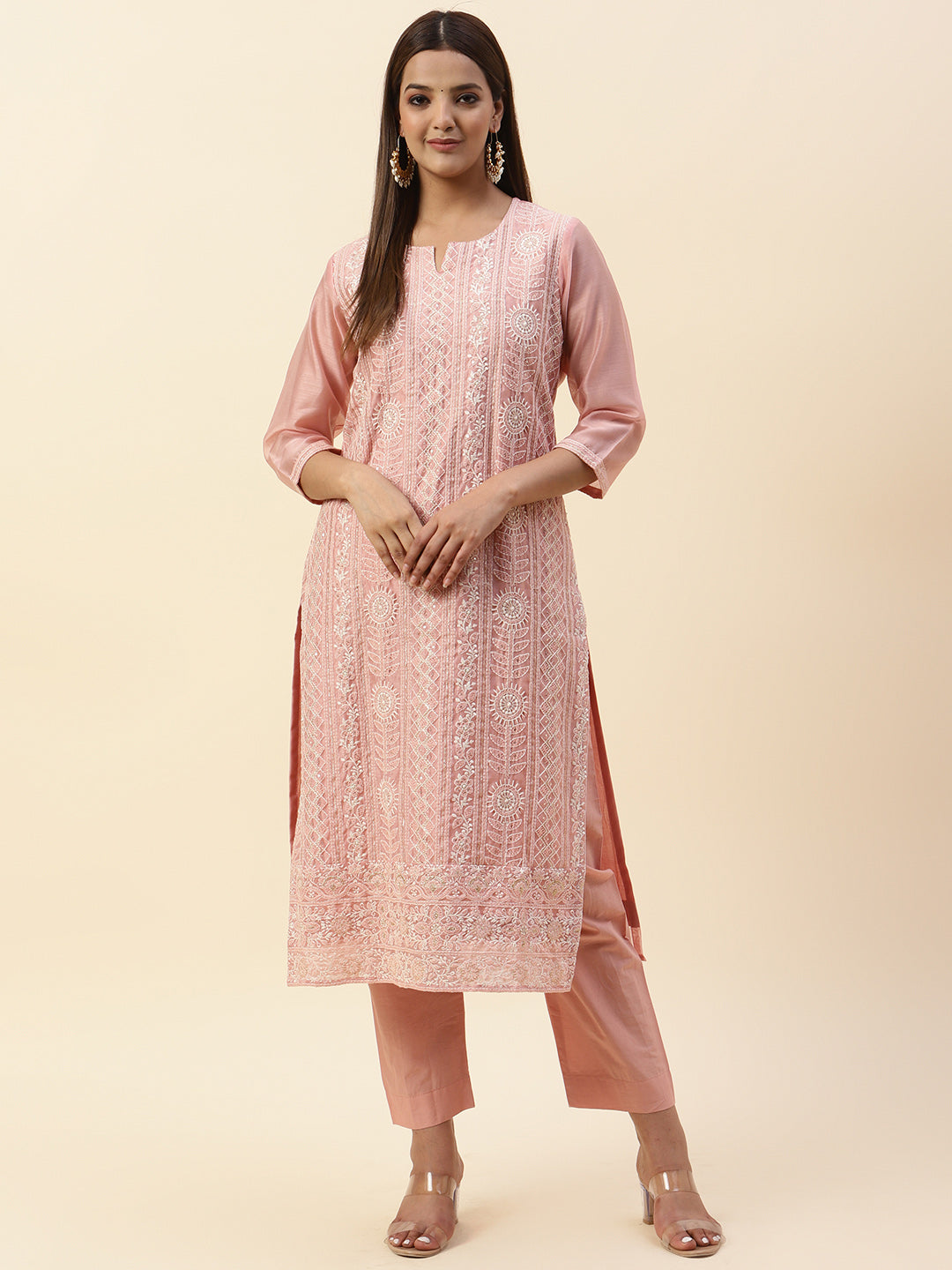 Embroidered Chanderi Kurta With Pants