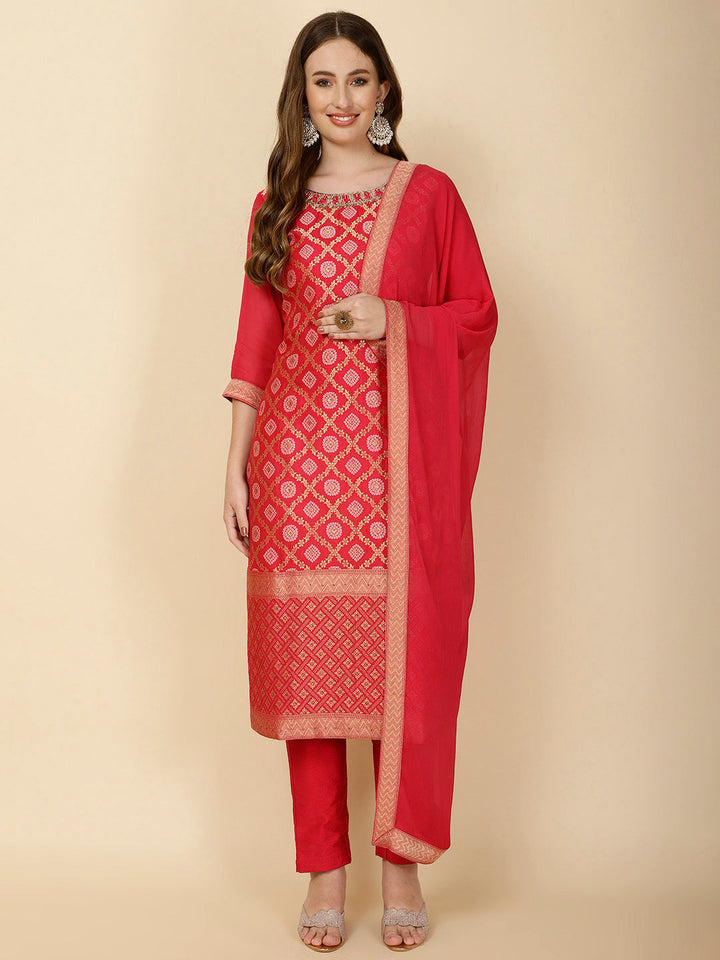 Woven Banarsi Suit Set With Dupatta