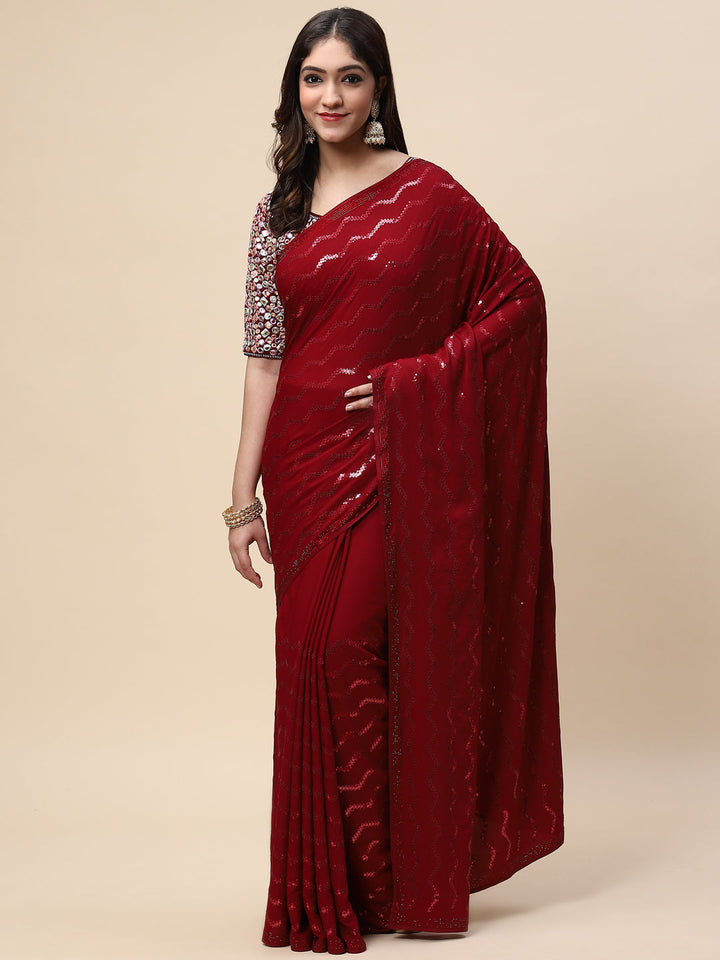 Sequin Embroidered Crepe Saree