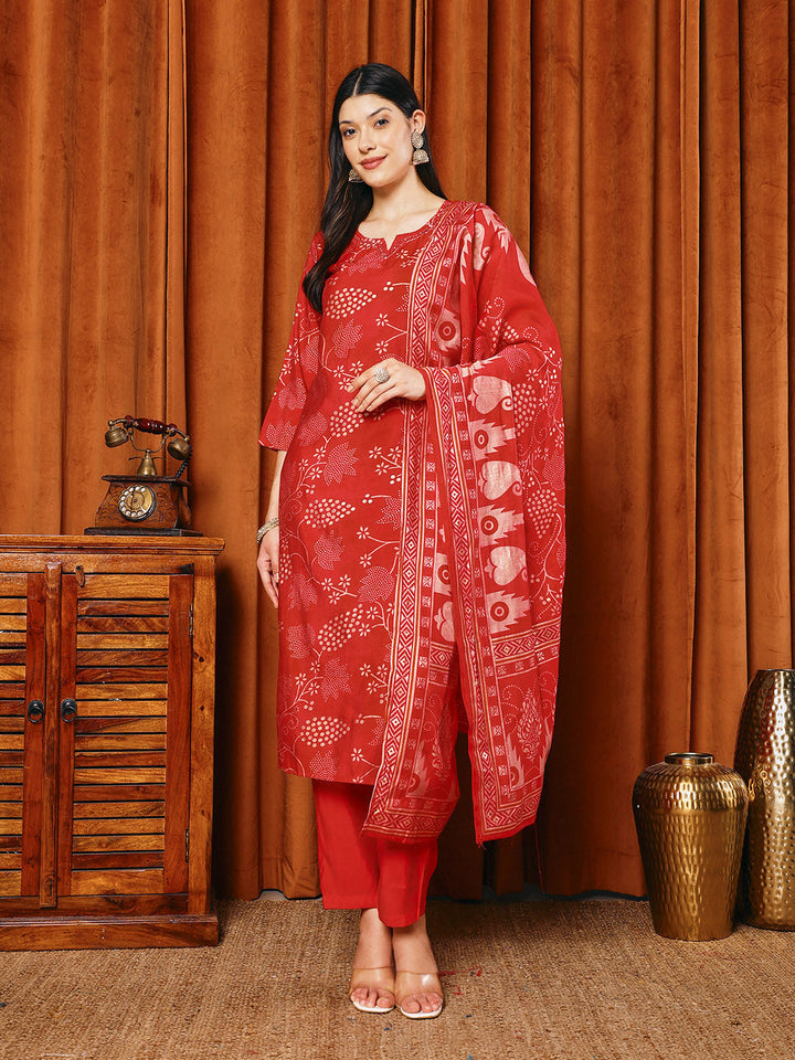 Printed Muslin Kurta With Pants &amp; Dupatta