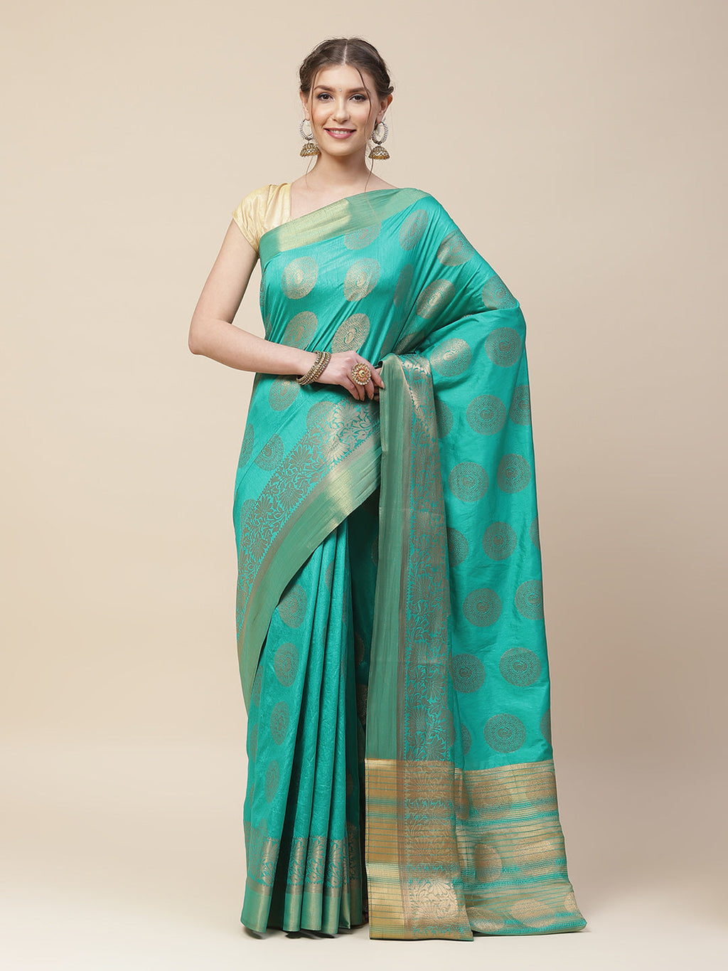 Zari Border Booti Art Handloom Woven Saree