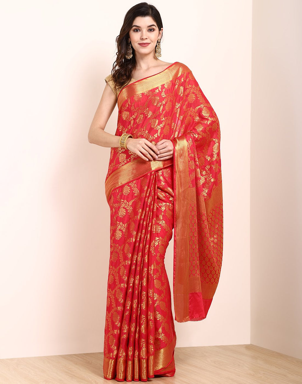 Hot Pink Art Crepe Saree