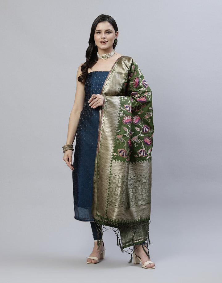 Chanderi Suit Piece With Embroidered Dupatta