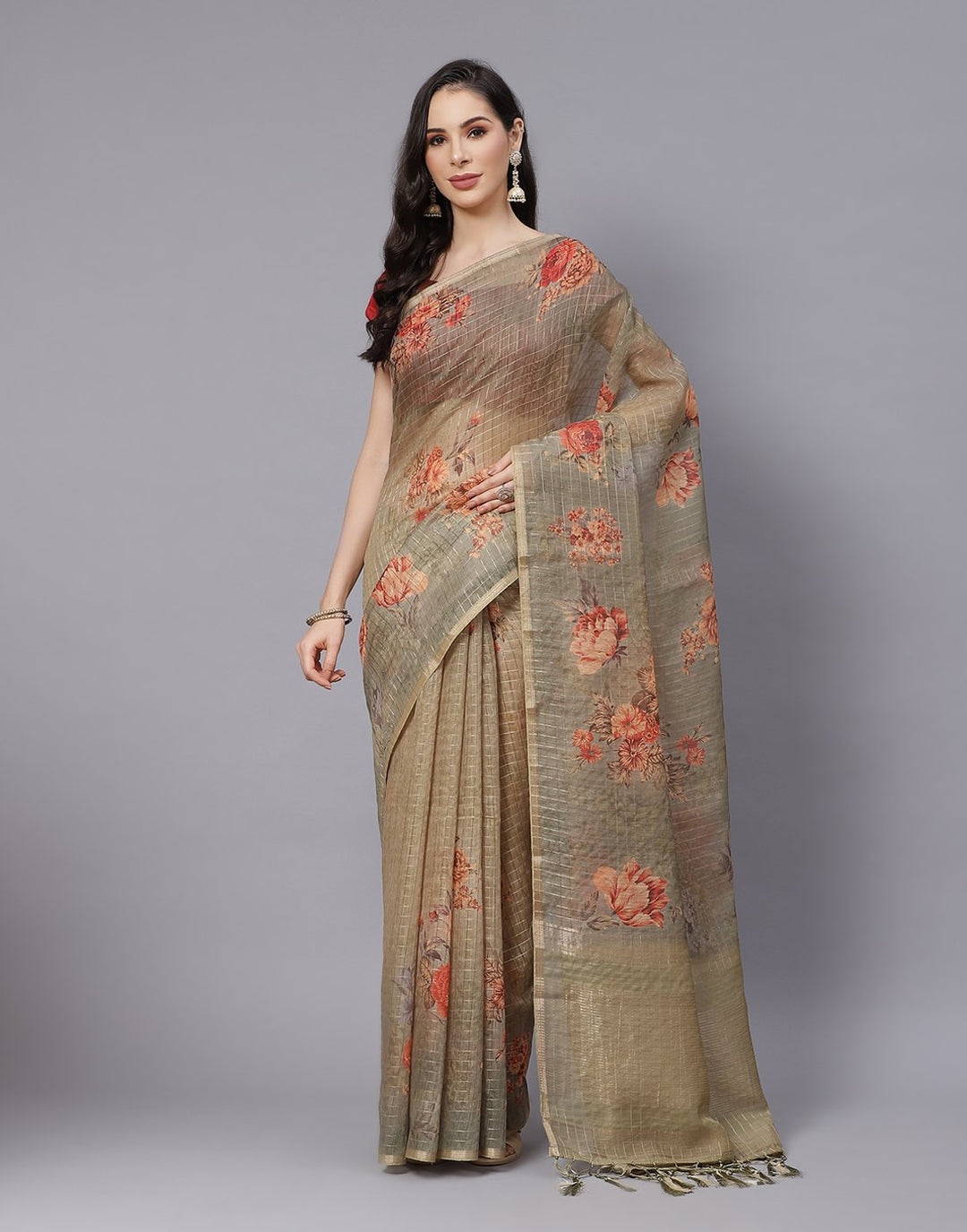 Digital Floral Linen Printed Saree