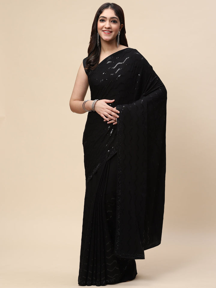 Sequin Embroidered Crepe Saree