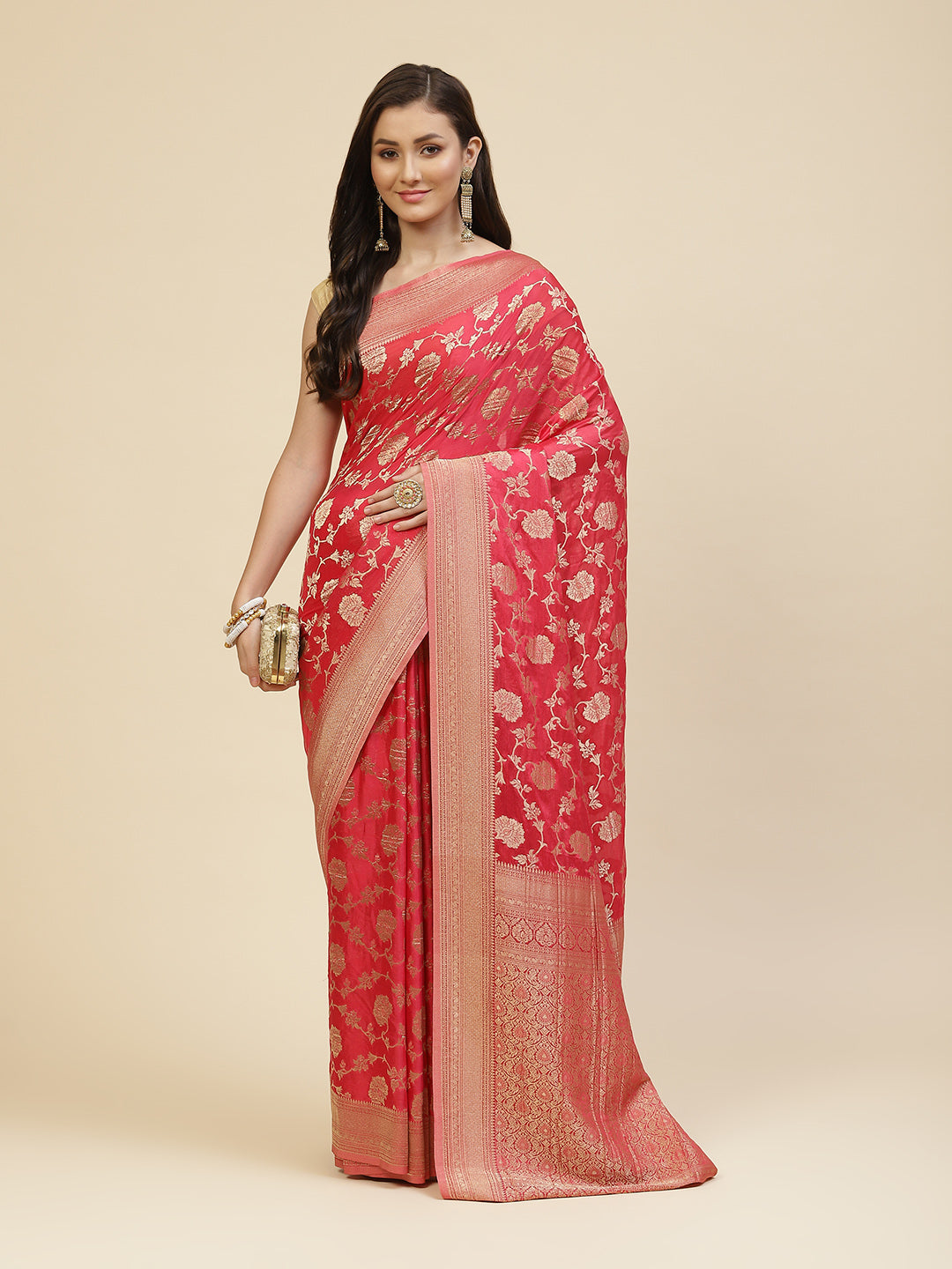 Floral Zari Jaal Georgette Woven Saree