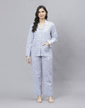 Blue Cotton Printed Comfort Wear