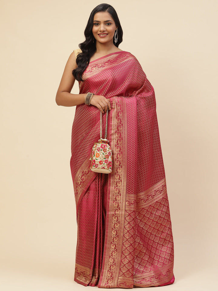 Brocade Zari Booti Satin Woven Saree