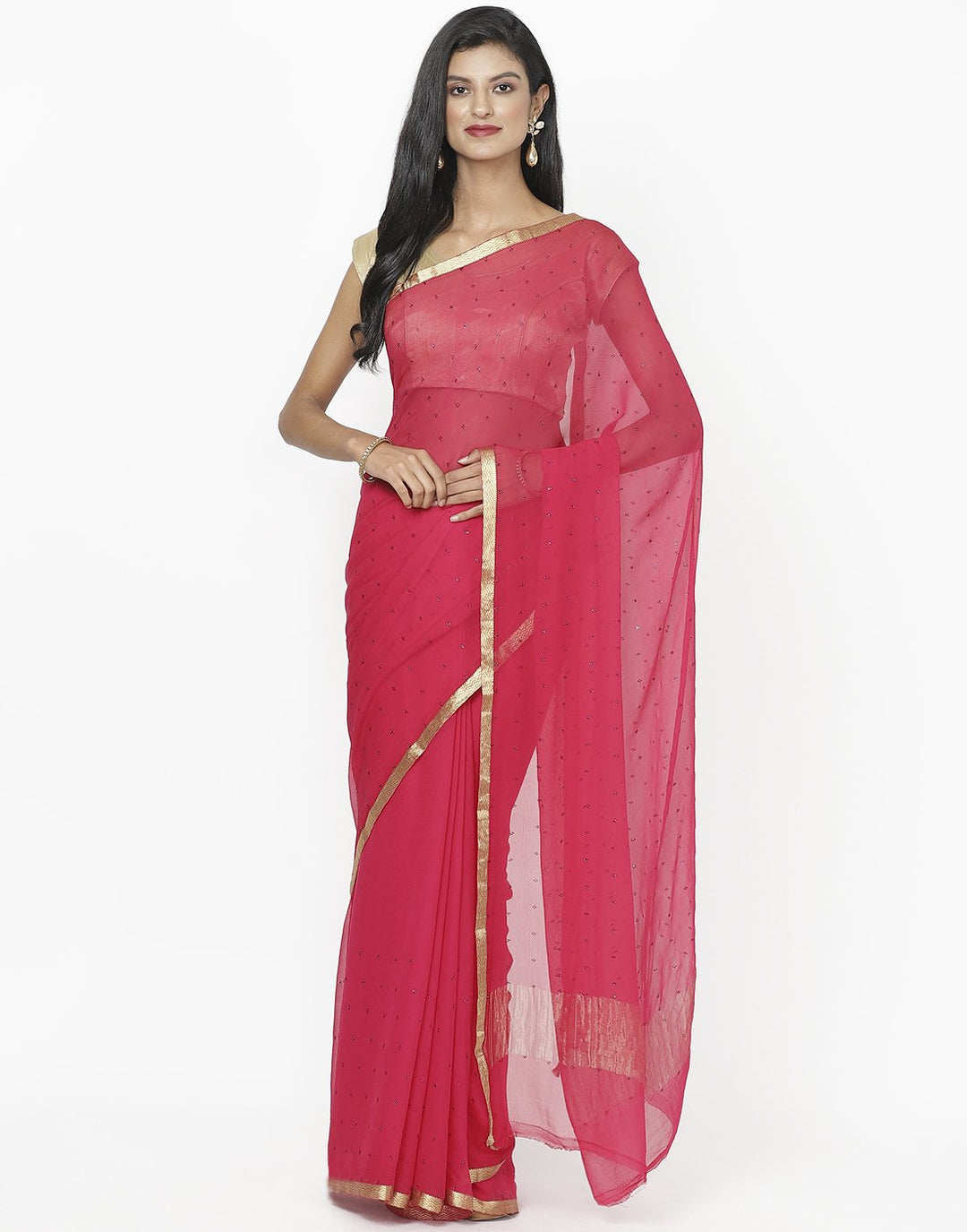 Hot Pink Chiffon Saree