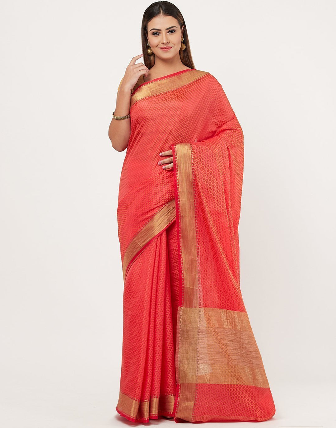 MBZ Meena Bazaar-Hot Pink Art Handloom Saree