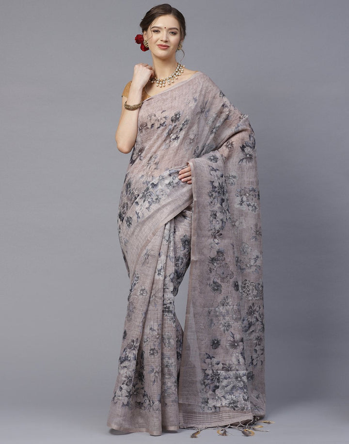 Digital Floral Print Cotton Linen Saree
