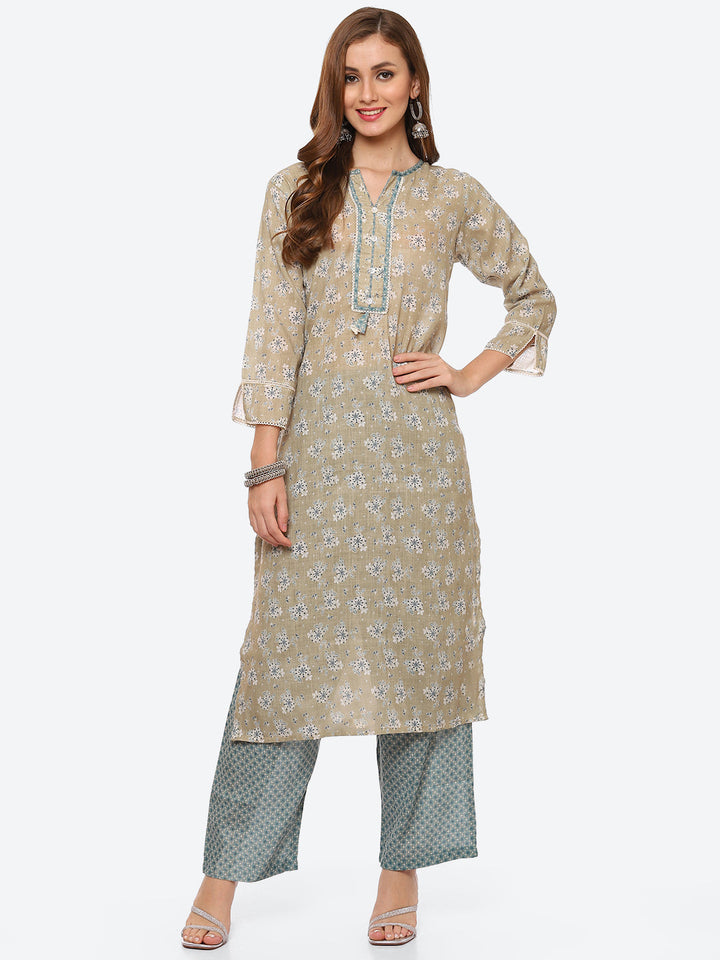 Floral Printed Cotton Kurta With Pant