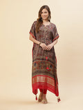 Printed Satin Grey Colored Kaftan