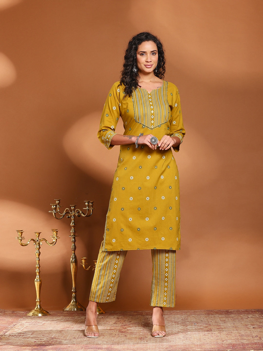 Printed Cotton Blend Kurta With Pant