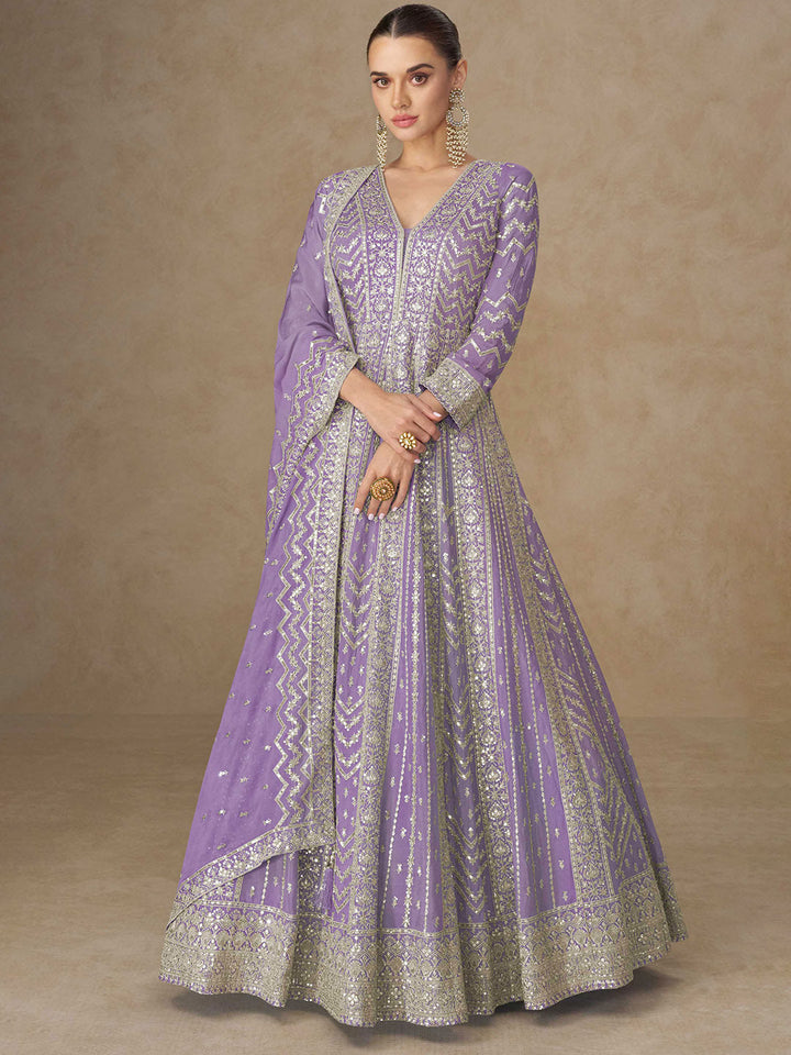 Embroidered Chinon Suit With Pant &amp; Dupatta