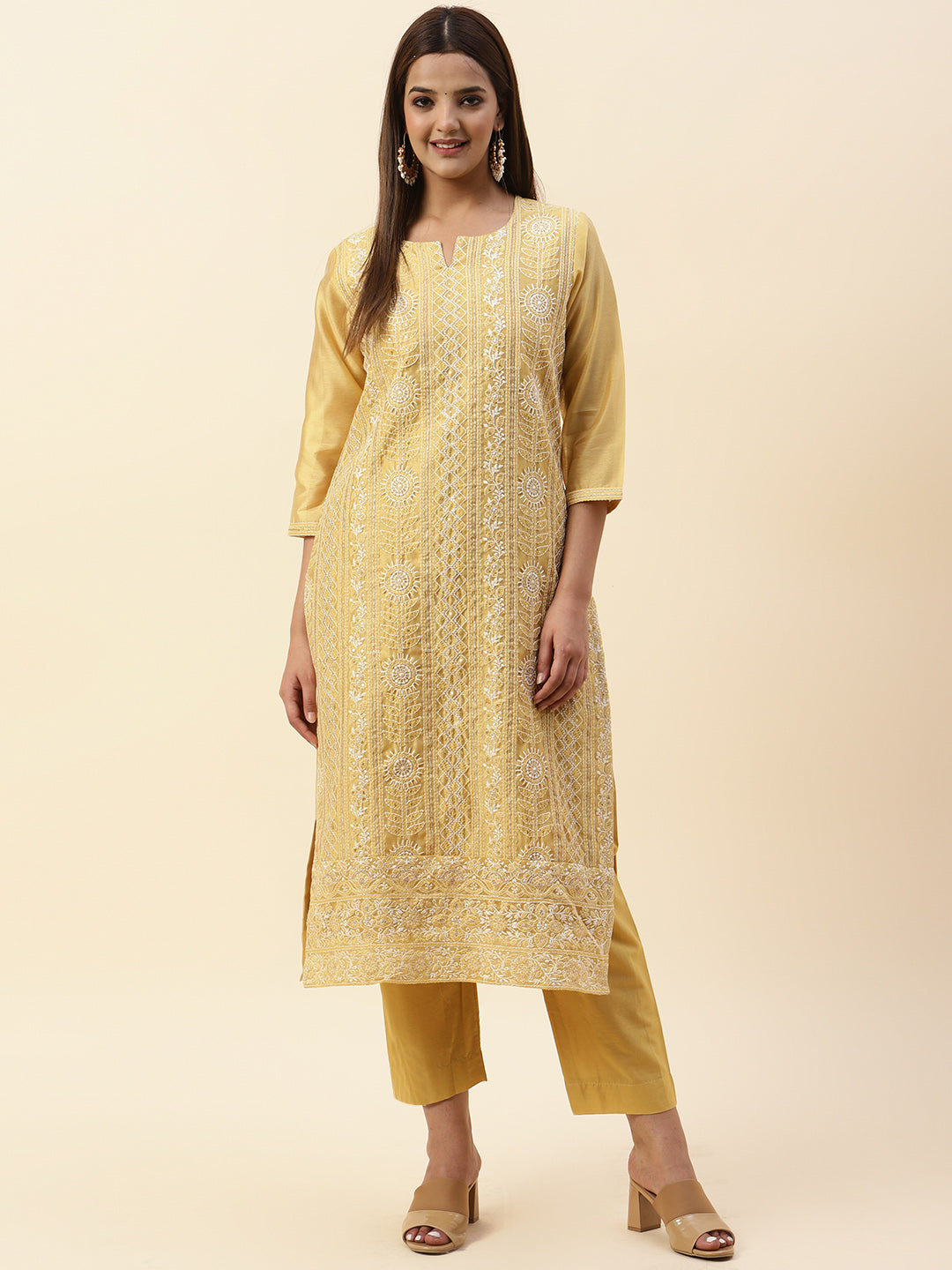 Embroidered Chanderi Kurta With Pants