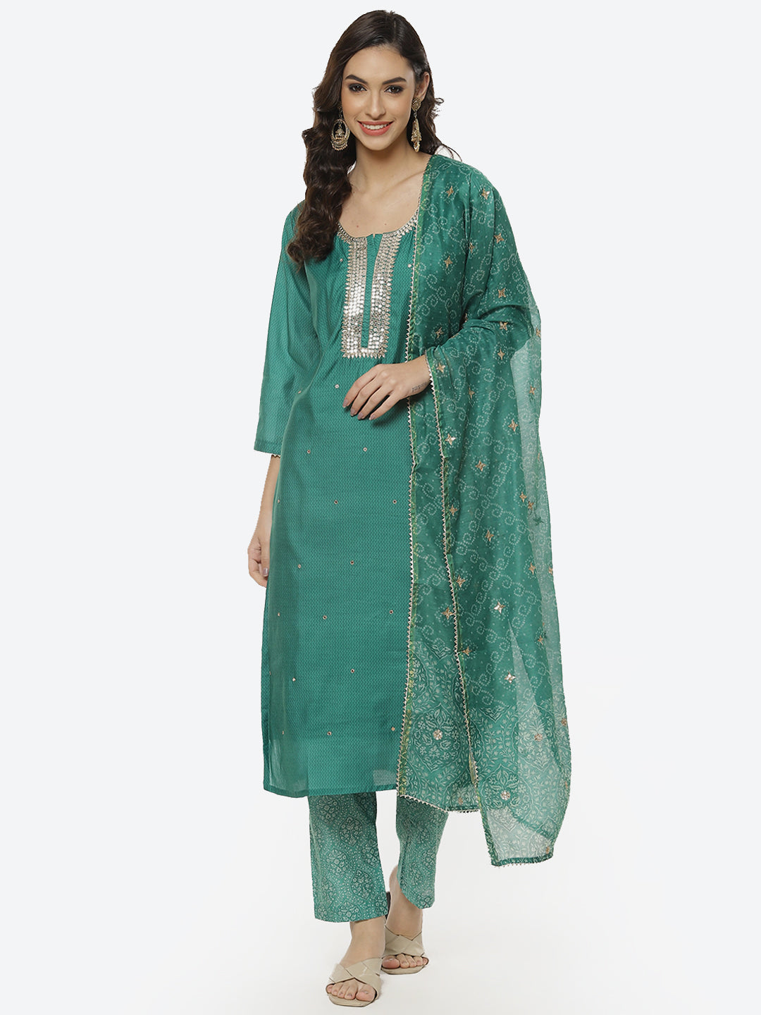 Printed Cotton Kurti With Pant And Dupatta