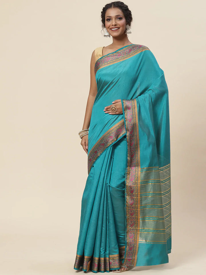 Plain Zari Border Handloom Woven Saree