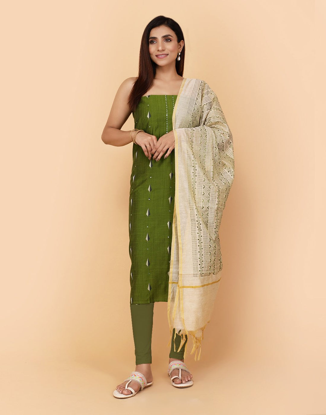 Embroidered Chanderi Suit Piece With Pach Work