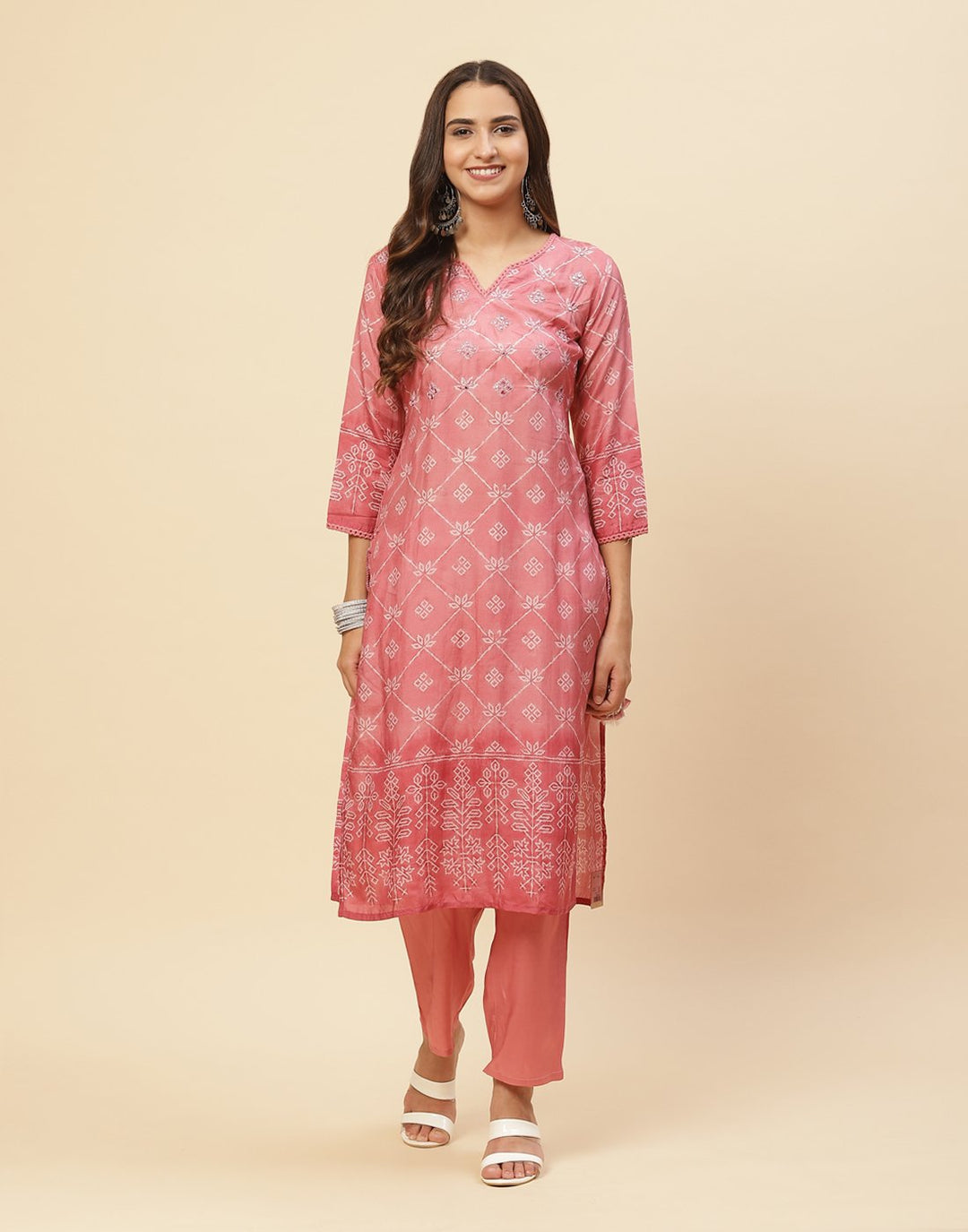 Mirror Work Printed Cotton Muslin Kurti With Pant