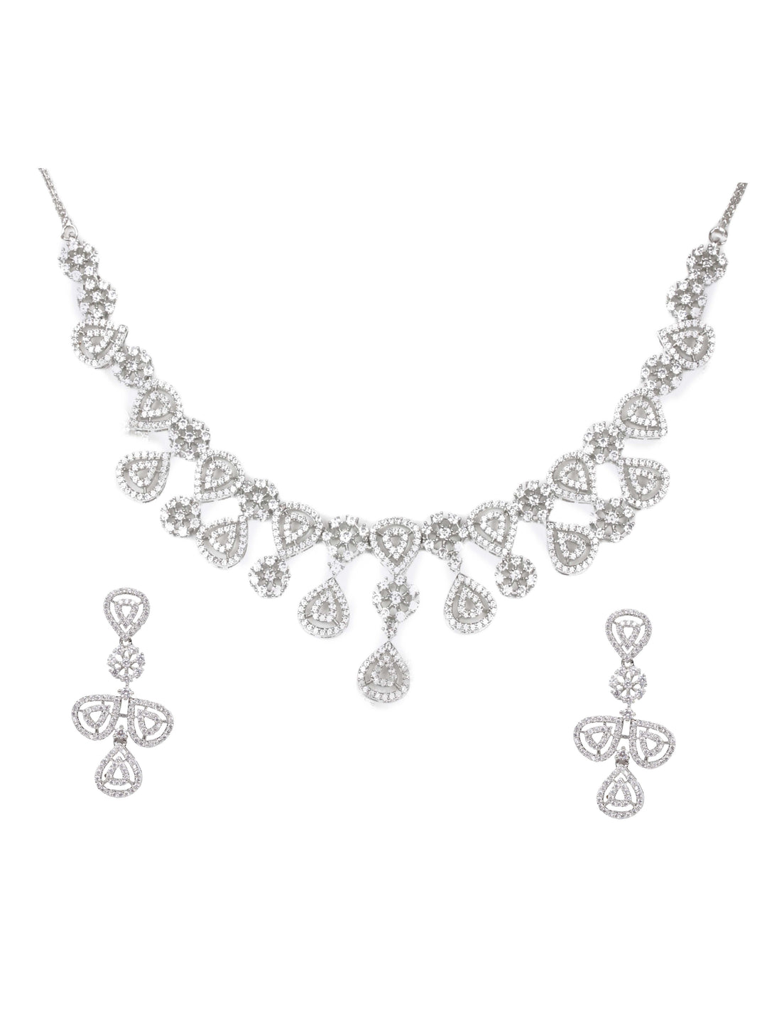 Diamond Silver Pendant Set With Earrings