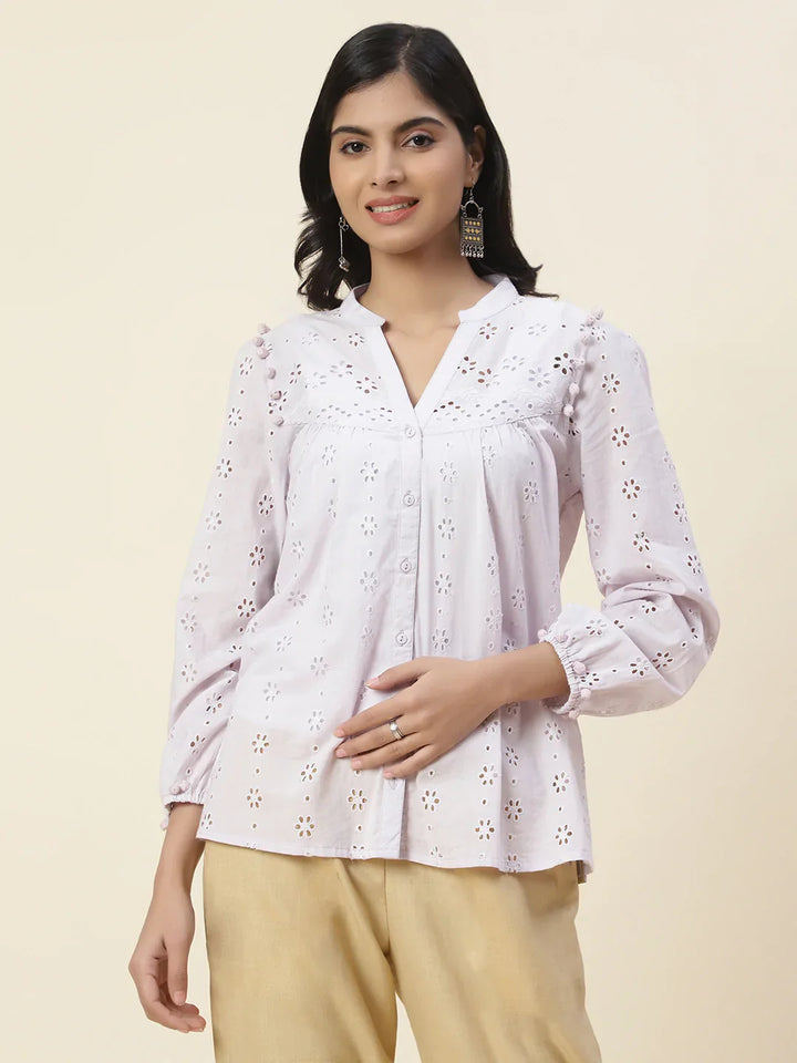 Cut Work Plain Cotton Kurti