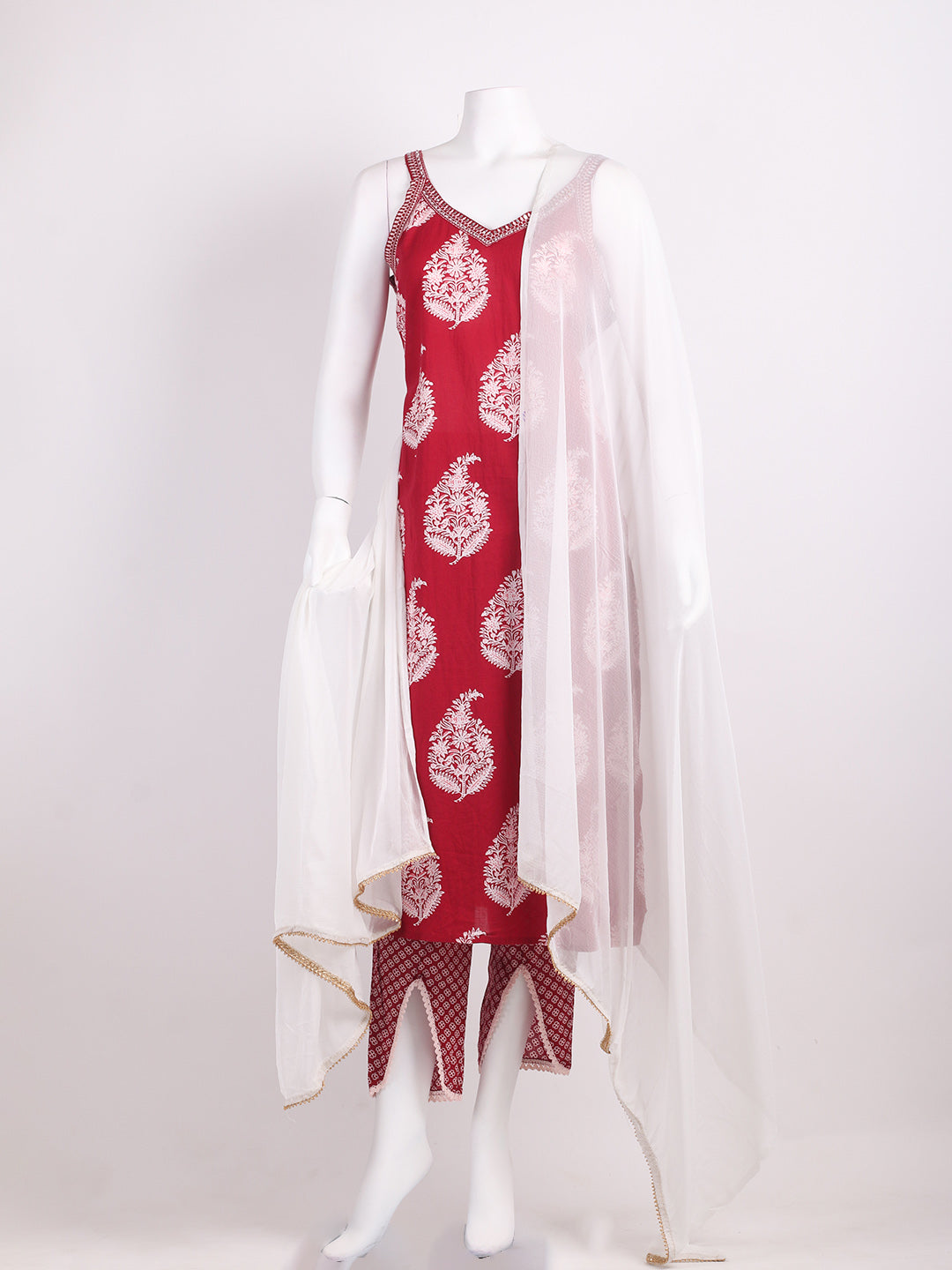 Printed Cotton Kurta With Pants &amp; Dupatta