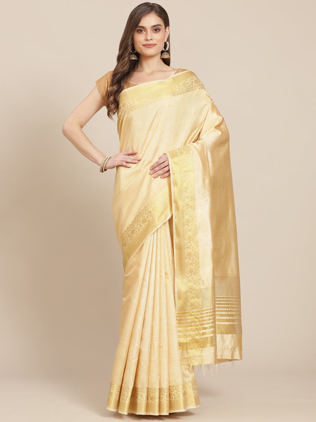 Plain Art Handloom Saree with  Zari Border