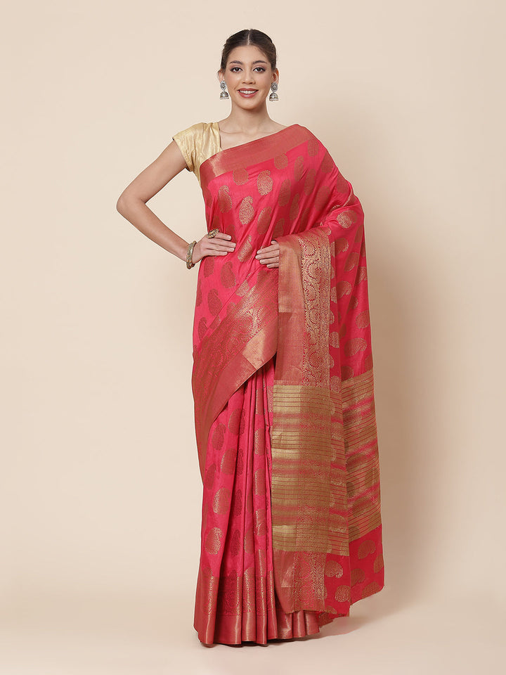 Zari Border Booti Art Handloom Woven Saree