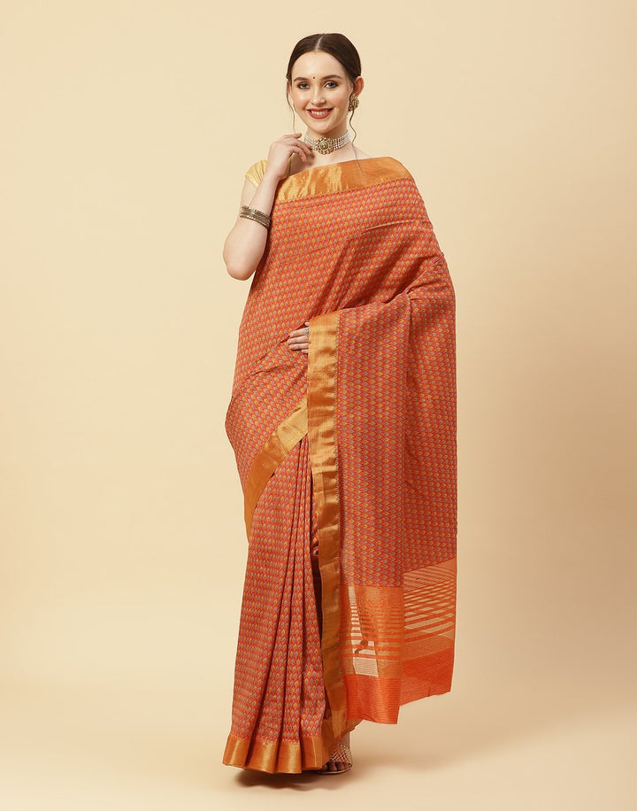 Printed Art Handloom Dupion Zari Booti Border Saree