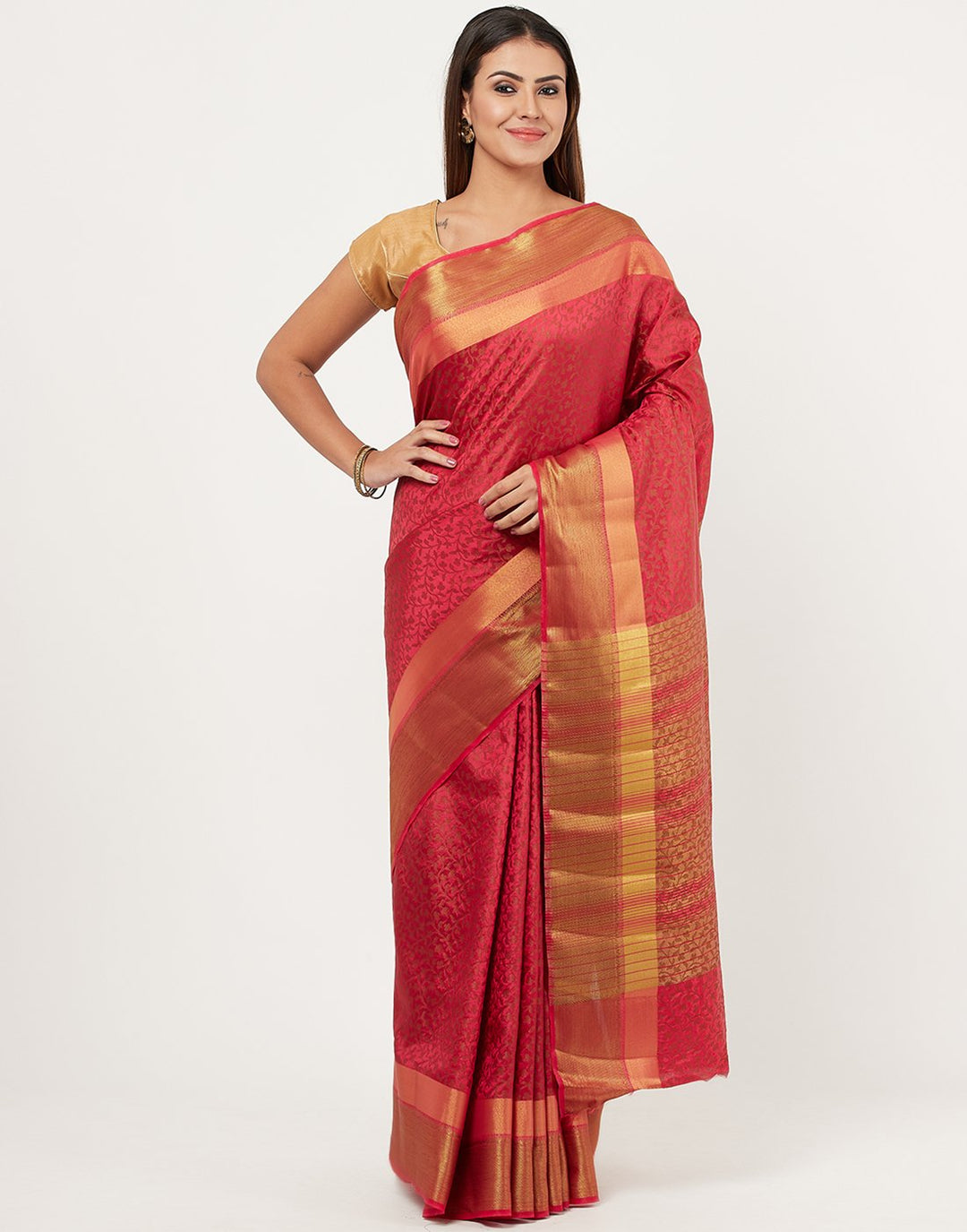 Hot Pink Art Handloom Saree