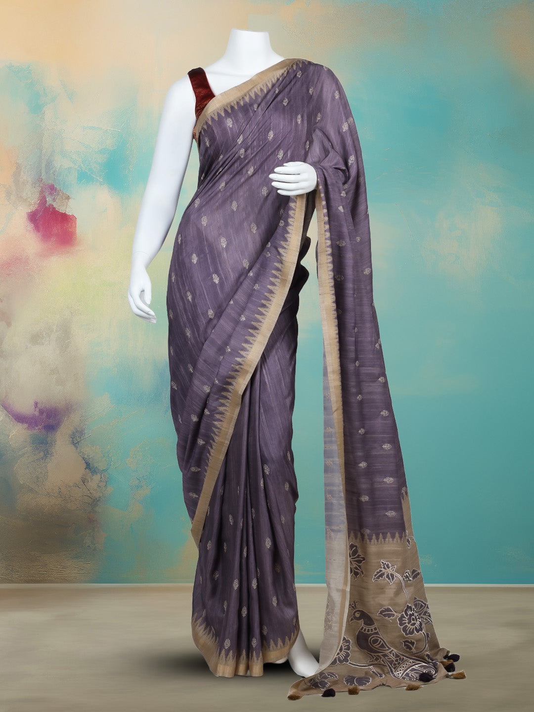 Printed &amp; Embroidered Booti Art Silk Saree