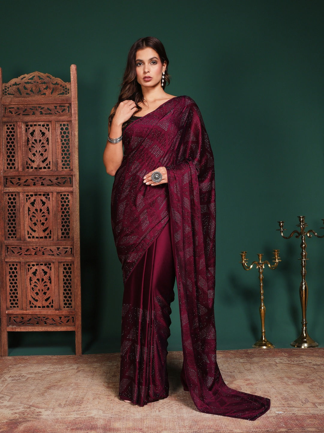 Embroidered Satin Saree