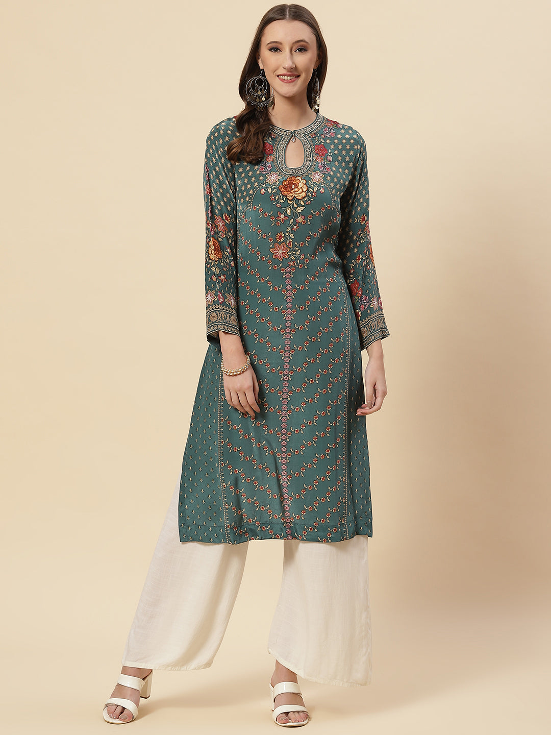 Floral Printed Crepe Kurta